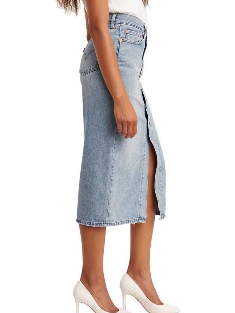 Levi's® Button Front Skirt Light Wash Denim Button-Front Midi Skirt 26